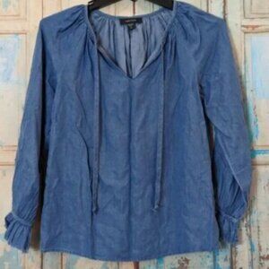 Karen Kane Womens Size XS Blue Ruffle Cuff Long Sleeve Pullover Blouse Top
